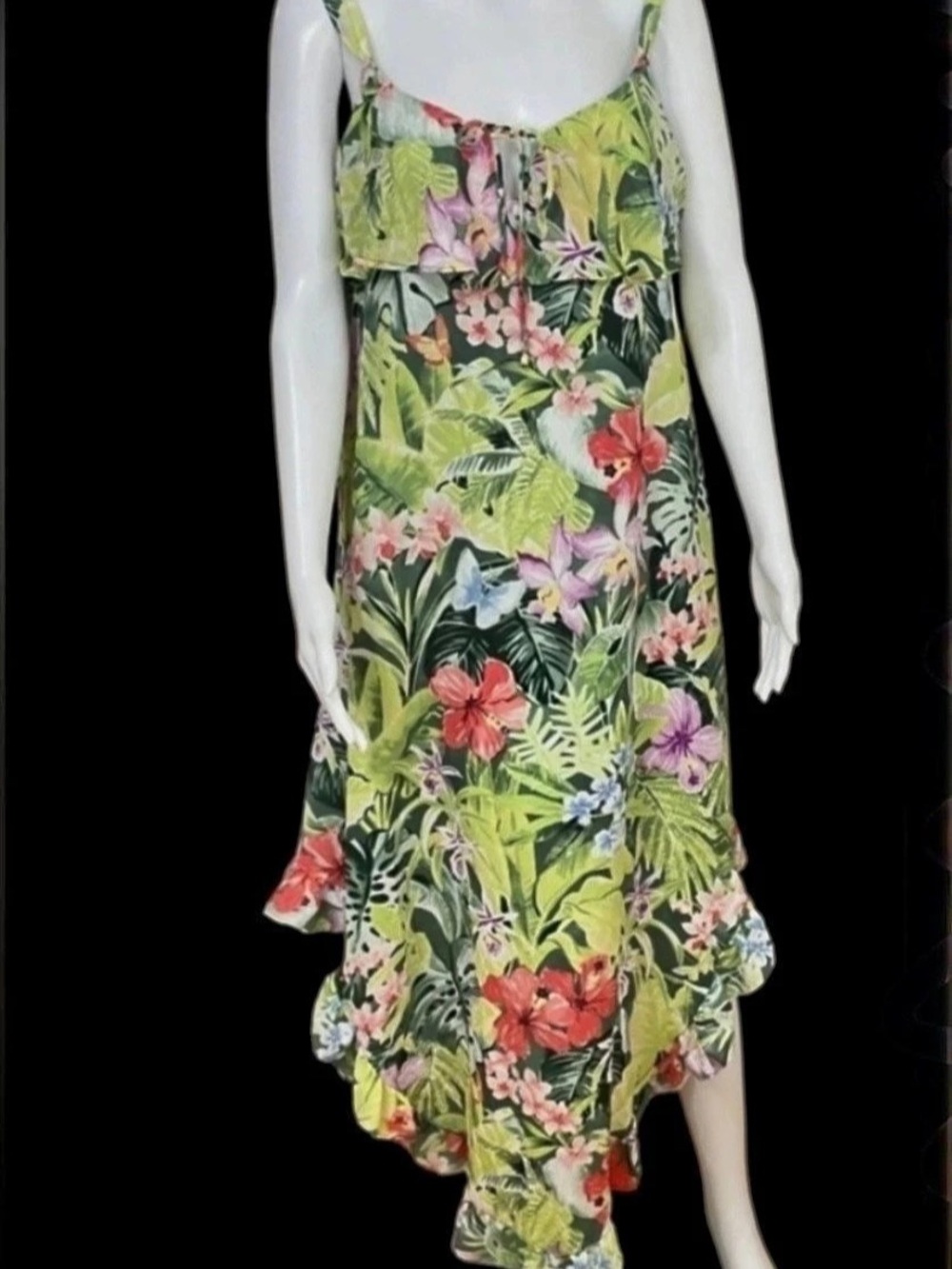🌸TB10 - Tommy Bahama Grande Grove Tropical Floral Ruffle Hi-Low Maxi Dress🛍️ - Picture 1 of 5